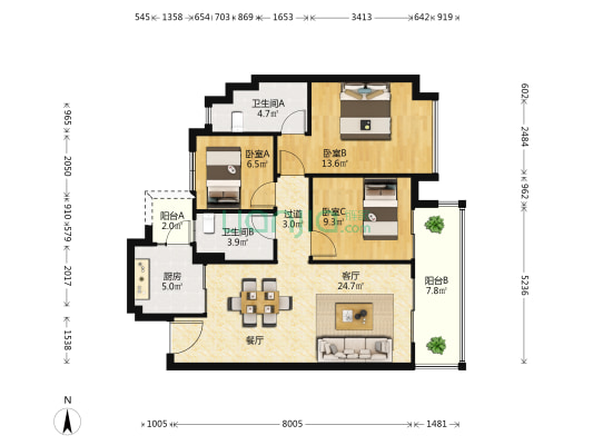 中海·寰宇中心 3室1厅2卫 103平方