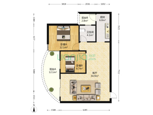 嘉和丽景 2室1厅1卫 89平方