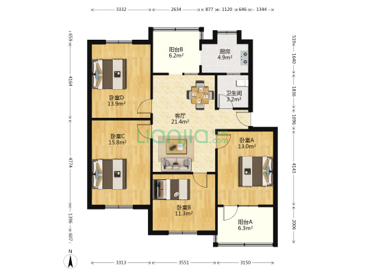 菽香里社区 4室1厅1卫 100平方