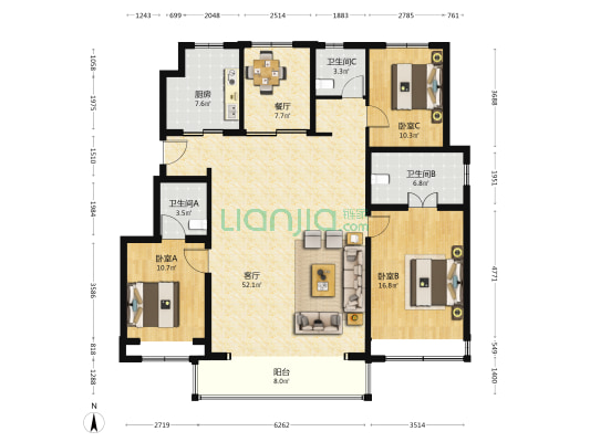 中建宸庐云起 3室2厅3卫 155平方