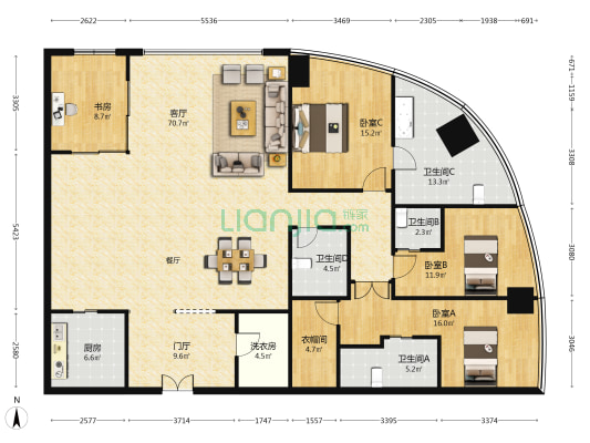 科投大厦 4室1厅4卫 261平方