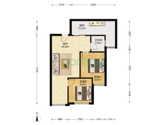 富州北郡 2室1厅1卫 66平方