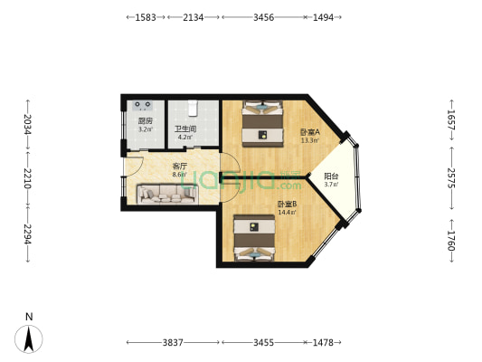 解放南路269号 2室1厅1卫 61平方
