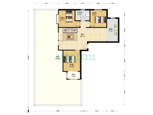 一层带院 明厨明卫 房本满二 看房随时-户型图