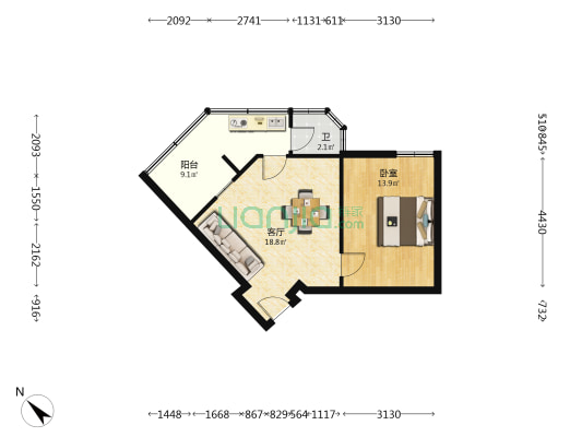 三丈岗饲料厂宿舍 1室1厅1卫 55平方