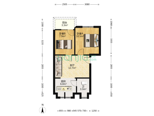 精信小区 2室1厅1卫 72平方
