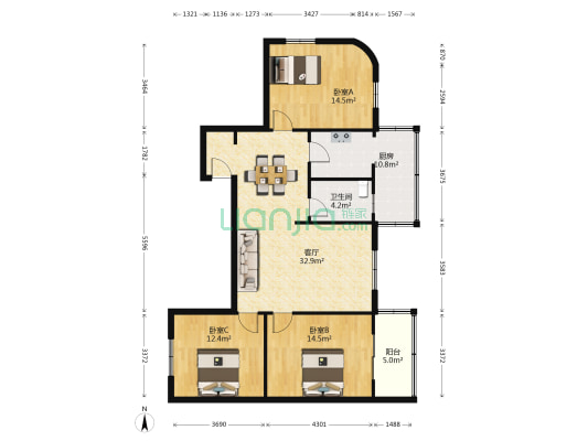 西里路56号 3室1厅1卫 115平方