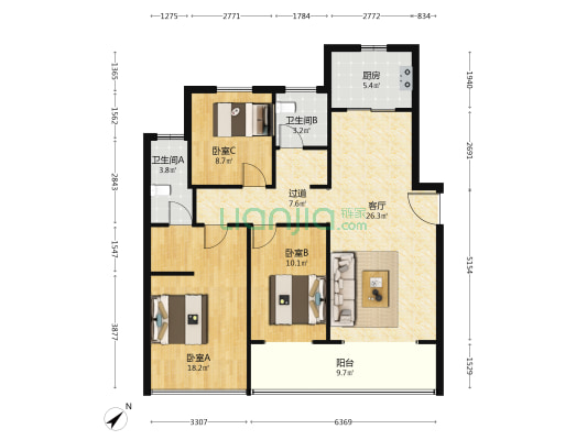 月亮湾壹号二期 3室1厅2卫 128平方