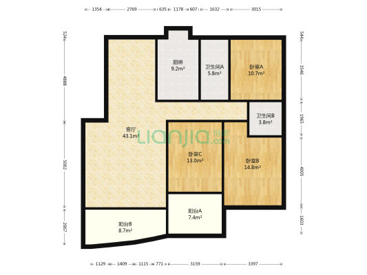 新华园 3室1厅2卫 128平方