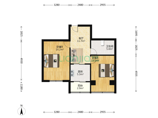 巾帼小区 2室1厅1卫 66平方