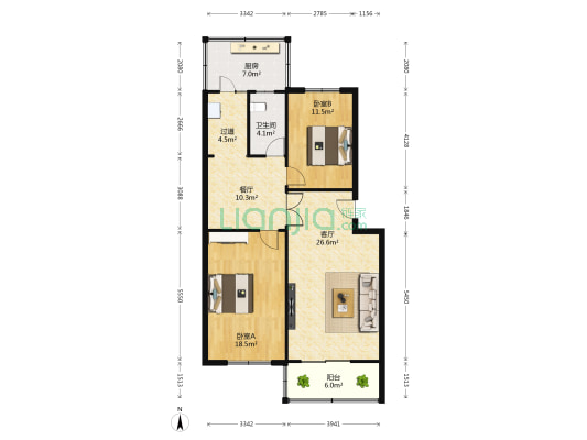 电大街66-53号 2室2厅1卫 102平方