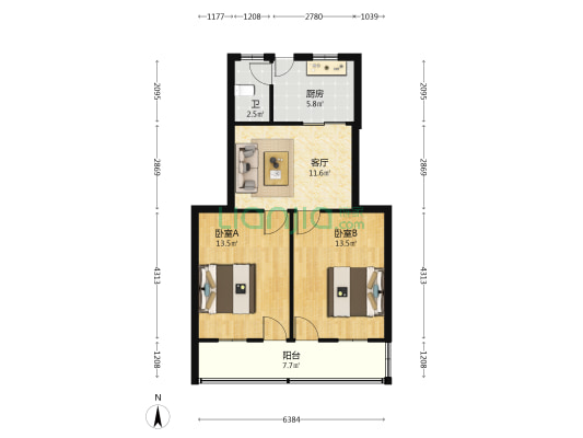 津门路13号 2室1厅1卫 62平方