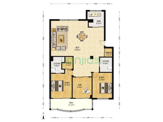 下吕浦五区南苑 3室1厅2卫 144平方
