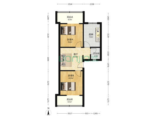 肖家河街 2室1厅1卫 51平方
