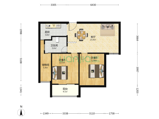 中南世纪雅苑 2室1厅1卫 88平方