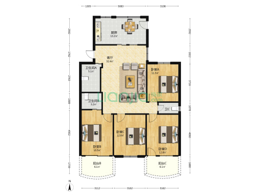 邮电小区(长乐) 4室1厅3卫 140平方