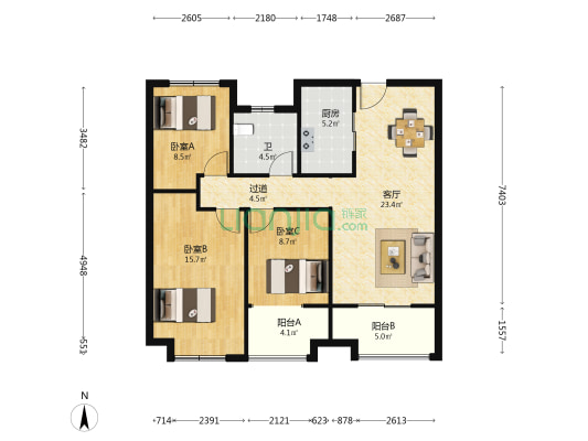 睢宁金泰尚城 3室1厅1卫 106平方