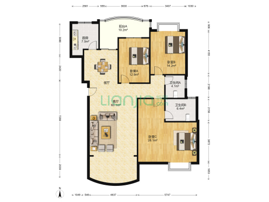 凯富嘉园 3室1厅2卫 146平方