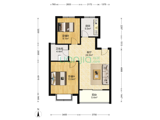 华美东山怡园三期 2室1厅1卫 77平方