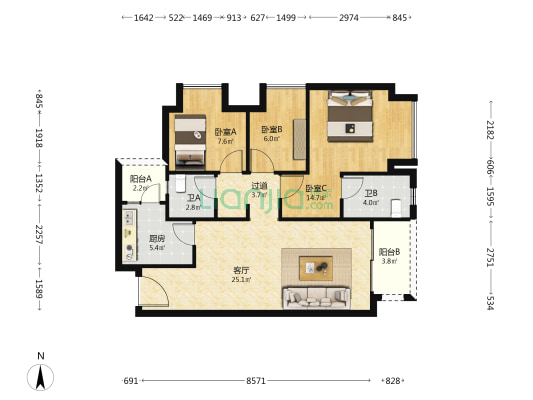 重庆融创城 3室1厅2卫 89平方