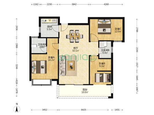 兆基璟宸府 3室1厅2卫 111平方