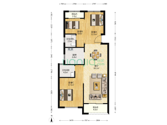 兴远和璟雅苑 3室1厅2卫 119平方