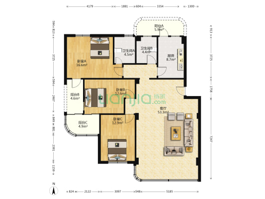 翠景花园一期 3室1厅2卫 146平方