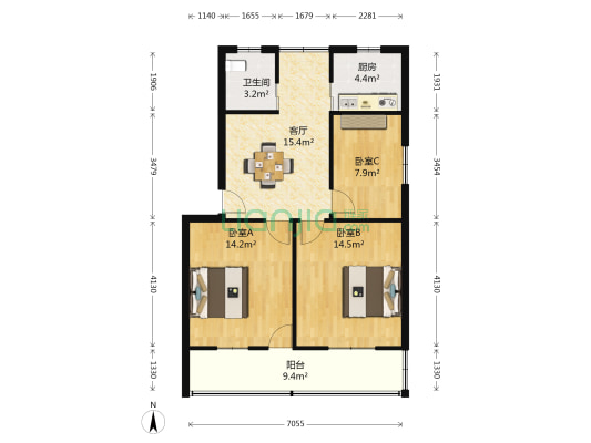 南苑社区西区 3室1厅1卫 77平方