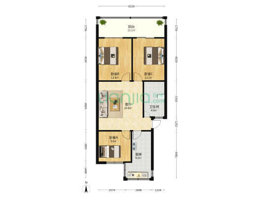 土山前街32号院 3室1厅1卫 90平方