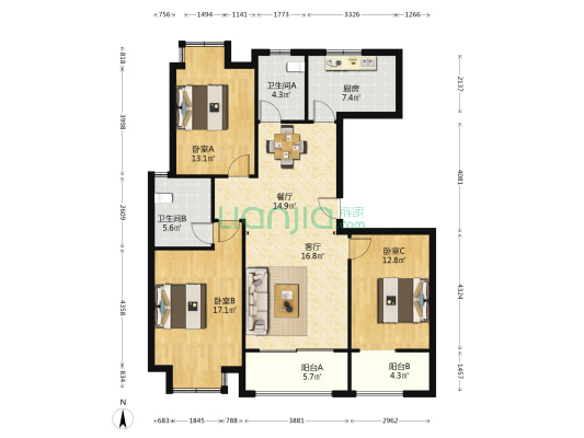 丰泽怡园 3室2厅2卫 132平方