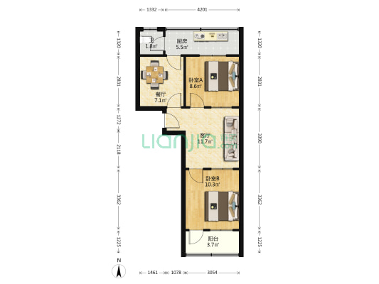 泰安市天元棉麻宿舍 2室2厅1卫 60平方