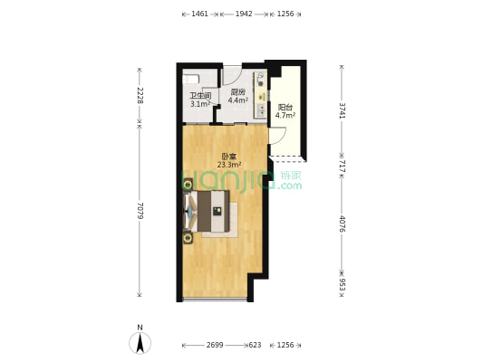 新一代国际公寓 1室0厅1卫 43平方