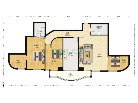宏源大厦 4室1厅2卫 202平方