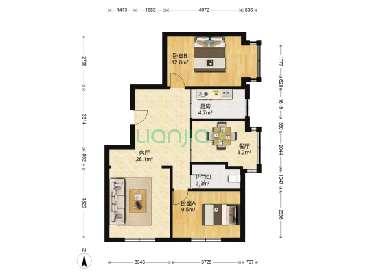 格林mini 2室2厅1卫 93平方