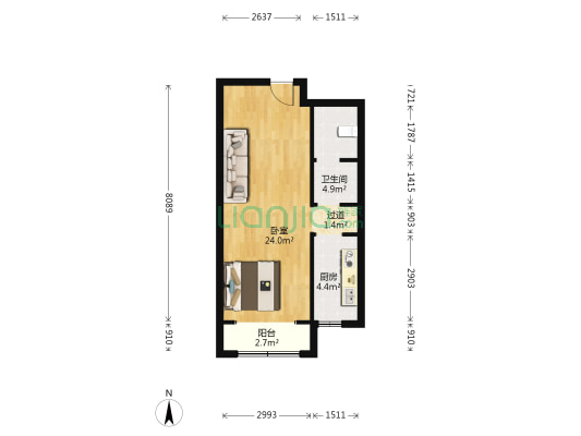 河西里文登苑 1室0厅1卫 53平方