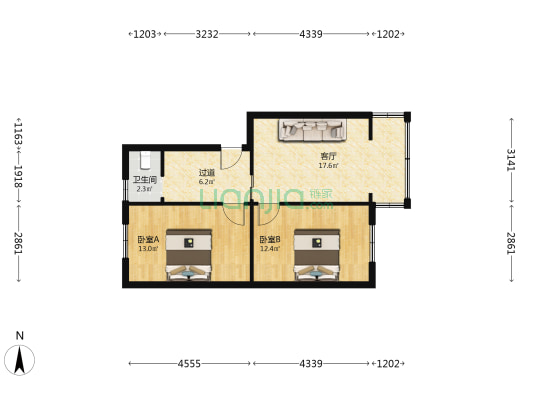 东新区路38号 2室1厅1卫 64平方