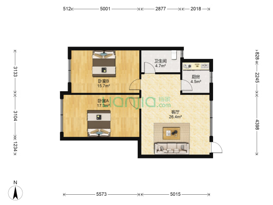 灵山路5号 2室1厅1卫 86平方