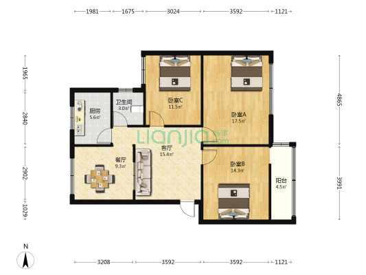 商城北路 3室2厅1卫 98平方