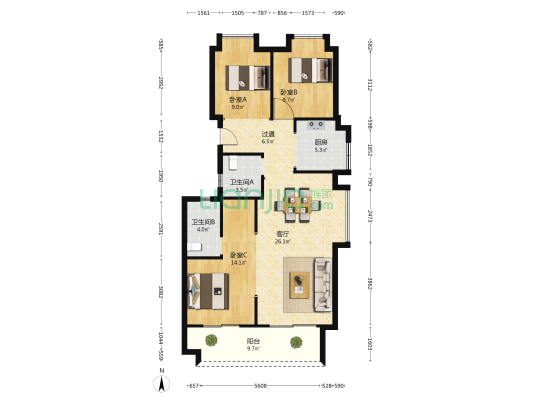 融创首创·国际智慧生态城市天水碧 3室1厅2卫 119平方