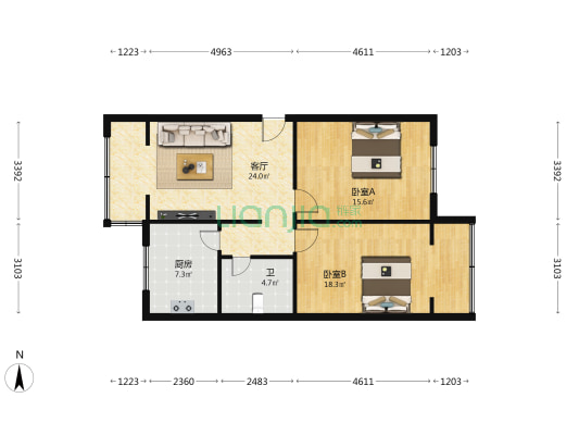 市政公司楼 2室1厅1卫 87平方