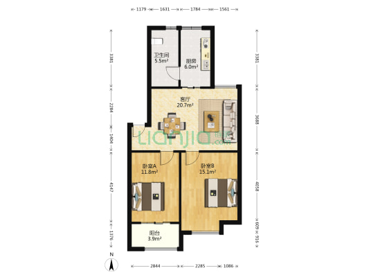 书香华庭(清江浦区) 2室1厅1卫 80平方