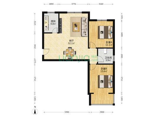 新安家园东区 2室1厅1卫 90平方