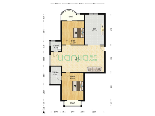 金福隆大厦 2室1厅2卫 154平方
