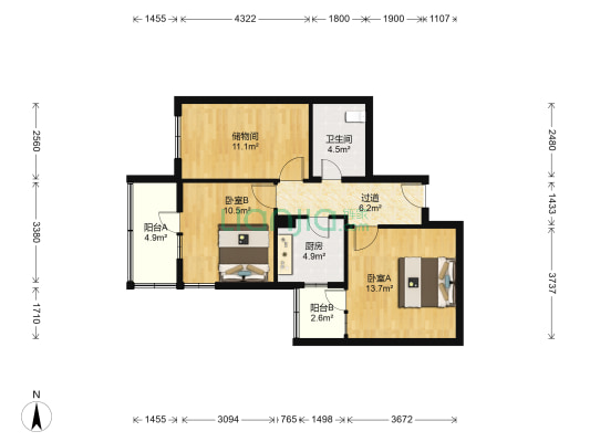 开阳里六区 2室0厅1卫 80平方