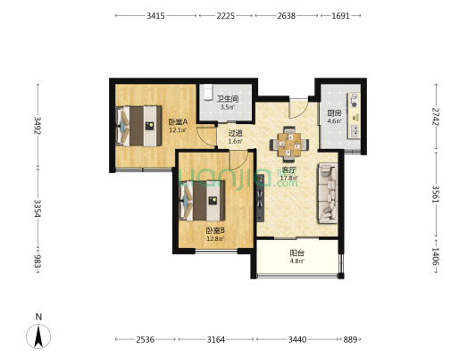 印月尚庭 2室1厅1卫 82平方