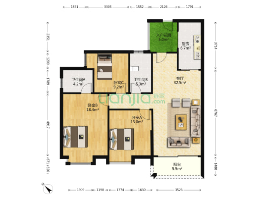五一村 3室1厅2卫 121平方