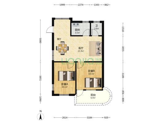 三卡桥小区 2室1厅1卫 64平方
