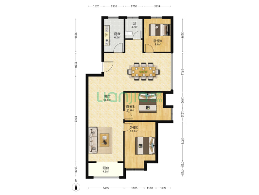 阳光嘉园 3室1厅1卫 115平方