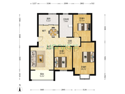 瑞滨新苑北区 3室1厅1卫 104平方