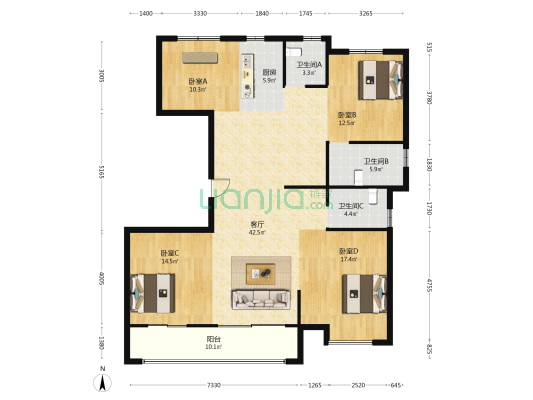 凌云苑 4室1厅3卫 140平方